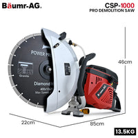 BAUMR-AG 400mm Professional Concrete Demolition Saw 94cc 2-Stroke, Wet and Dry Demo Cutting, 16" Diamond Blade, Anti-Vibration System