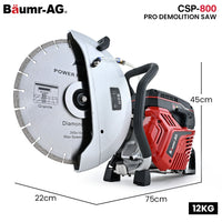 BAUMR-AG 350mm Professional Concrete Demolition Saw 74cc 2-Stroke, Wet and Dry Demo Cutting, 14" Diamond Blade, Anti-Vibration System