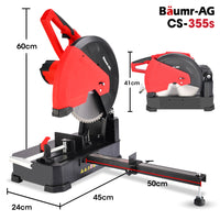 Baumr-AG 2400W 355mm 14" Metal Cut Off Cold Saw, Premium Low Spark Ceramic Alloy Tooth Blade, Measurement Scale, Soft Start, 45 Degree Mitre Chop Cutting