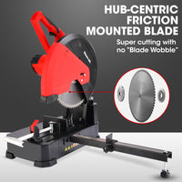 Baumr-AG 2400W 355mm 14" Metal Cut Off Cold Saw, Premium Low Spark Ceramic Alloy Tooth Blade, Measurement Scale, Soft Start, 45 Degree Mitre Chop Cutting