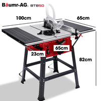 BAUMR-AG 2000W 255mm 10" Compound Table Saw, with Stand, Expandable Worktop, Vacuum Port, 45 Degree Bevel, +/- 45 Degree Mitre, Anti-tip