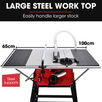 BAUMR-AG 2000W 255mm 10" Compound Table Saw, with Stand, Expandable Worktop, Vacuum Port, 45 Degree Bevel, +/- 45 Degree Mitre, Anti-tip