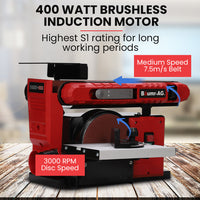 BAUMR-AG Bench Belt and Disc Sander Combo, 100mm Linisher + 150mm Disc, S1 Rated 400W Brushless Motor, Horizontal & Vertical Sanding