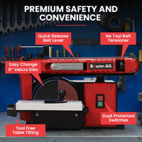 BAUMR-AG Bench Belt and Disc Sander Combo, 100mm Linisher + 150mm Disc, S1 Rated 400W Brushless Motor, Horizontal & Vertical Sanding