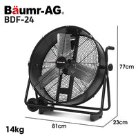 BAUMR-AG 24" 610mm 260W Industrial Mobile Floor Drum Fan, Tilting, Large, Commercial, Heavy-duty Frame, EESS Certified