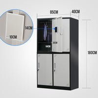 FORTIA 4 Door Metal Storage Cabinet Lockers for Gym Office - Black and Grey