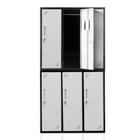 Fortia 6 Door Metal Storage Cabinet Lockers for Gym Office - Black and Grey