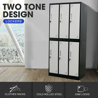 Fortia 6 Door Metal Storage Cabinet Lockers for Gym Office - Black and Grey