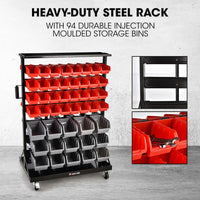 BAUMR-AG 94 Parts Bin Rack Storage System Mobile Double-Sided - Red