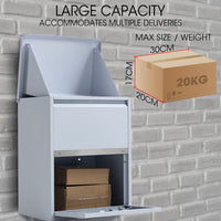 FORTIA Wall Mounted Parcel Post Box Letterbox, Surfmist Light Grey