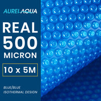 AURELAQUA Pool Cover 500 Micron 10x5m Solar Blanket Swimming Thermal Blue