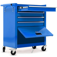 BULLET Pro 4 Drawer Tool Box Cabinet Trolley Storage, with 1-Door Toolbox Garage Organiser Set, Blue