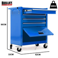 BULLET Pro 4 Drawer Tool Box Cabinet Trolley Storage, with 1-Door Toolbox Garage Organiser Set, Blue