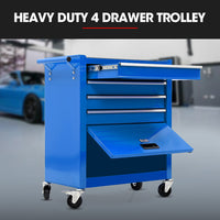 BULLET Pro 4 Drawer Tool Box Cabinet Trolley Storage, with 1-Door Toolbox Garage Organiser Set, Blue