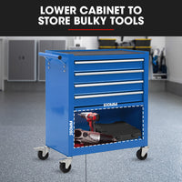 BULLET Pro 4 Drawer Tool Box Cabinet Trolley Storage, with 1-Door Toolbox Garage Organiser Set, Blue