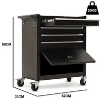 Bullet Pro 4 Drawer Tool Box Cabinet Trolley Storage, with 1-Door Toolbox Garage Organiser Set, Black