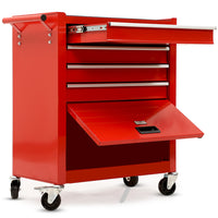 BULLET Pro 4 Drawer Tool Box Cabinet Trolley Storage, 1-Door Toolbox Garage Organiser Set, Red