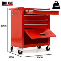 BULLET Pro 4 Drawer Tool Box Cabinet Trolley Storage, 1-Door Toolbox Garage Organiser Set, Red