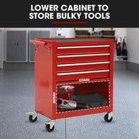 BULLET Pro 4 Drawer Tool Box Cabinet Trolley Storage, 1-Door Toolbox Garage Organiser Set, Red