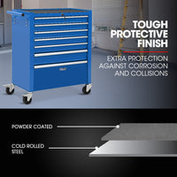 BULLET Pro 7 Drawer Tool Box Cabinet Trolley Storage, Toolbox Garage Organiser Set, Blue