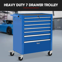 BULLET Pro 7 Drawer Tool Box Cabinet Trolley Storage, Toolbox Garage Organiser Set, Blue