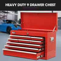 BULLET Pro 9 Drawer Tool Box Chest, Organiser Mechanic Garage Storage Toolbox Set - Red