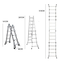 Bullet 5.1m Folding Aluminium Multipurpose Ladder, w/ Workshelf Platform, Spring Assisted Rapid Safety Lock Adjusters