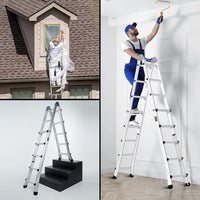 Bullet 5.1m Folding Aluminium Multipurpose Ladder, w/ Workshelf Platform, Spring Assisted Rapid Safety Lock Adjusters