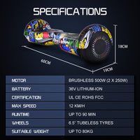 BULLET SX-2000 Hoverboard Scooter, 500W Brushless, Superior Self Balancing System, UL Certified, LED Lights, Hip Hop Design
