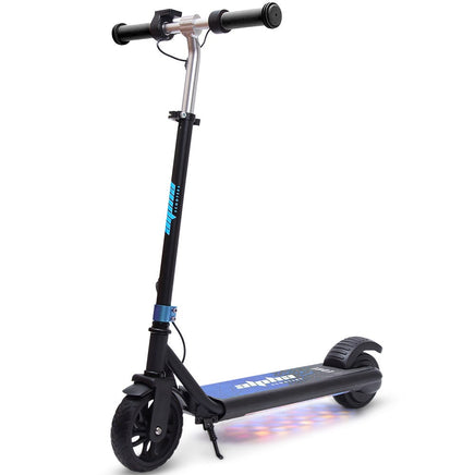 ALPHA Edge Electric Scooter, Kids & Teens, Adjustable Handlebars, 3 Speed Modes, Dual Foot E-Brake, Bluetooth Music, LED, Blue