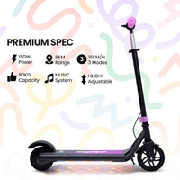 ALPHA Edge Electric Scooter, Kids Aged 6-12, Adjustable Height, 3 Speed Modes, Bluetooth, LED, Pink