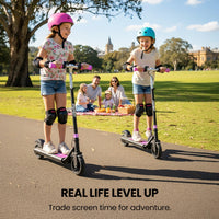 ALPHA Edge Electric Scooter, Kids Aged 6-12, Adjustable Height, 3 Speed Modes, Bluetooth, LED, Pink