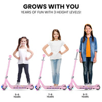 KIDS WhizKid Electric Scooter, Ages 5-11, Adjustable Height, Lithium Battery, Brushless Motor, Pink