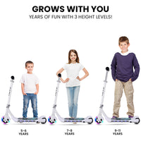 KIDS WhizKid Electric Scooter, Ages 5-11, Adjustable Height, Lithium Battery, Brushless Motor, White