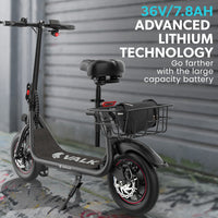 VALK Electric Scooter with Seat, Disc brakes, 12" Tyres, Motorised eScooter for Adults Teens Commuter