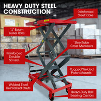 T-REX 300KG Hydraulic High Lift Double Scissor Trolley, 1.3M Max Platform Hgt, Heavy-Duty, for Material Handling