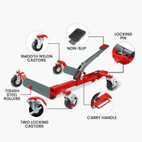 T-REX 590kg Vehicle Positioning Jack, Mechanical Ratcheting Foot Pedal Wheel Dolly For Auto Car Moving