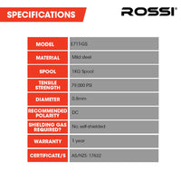 ROSSI 0.8mm 1kg Flux Core Gasless MIG Welding Wire, Self-Shielded, Excellent for Outdoor Use