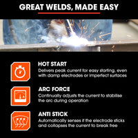 ROSSI 160 Amp Inverter Stick Welder, ideal for Stainless Steel, Aluminium, Carbon Steel, Multi-Metal Gasless Welding Machine, 15A Plug