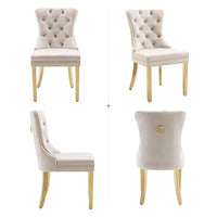 AADEN 2x Velvet Dining Chairs with Golden Metal Legs-Beige