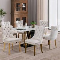 AADEN 2x Velvet Dining Chairs with Golden Metal Legs-Beige