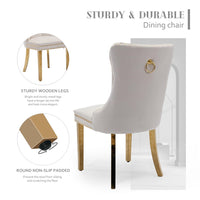 AADEN 4x Velvet Dining Chairs with Golden Metal Legs-Beige