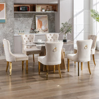 AADEN 4x Velvet Dining Chairs with Golden Metal Legs-Beige