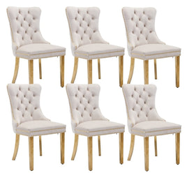 AADEN 6x Velvet Dining Chairs with Golden Metal Legs-Beige