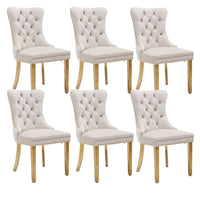 AADEN 6x Velvet Dining Chairs with Golden Metal Legs-Beige