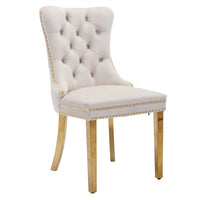 AADEN 6x Velvet Dining Chairs with Golden Metal Legs-Beige