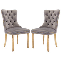 AADEN 2x Velvet Dining Chairs with Golden Metal Legs-Grey