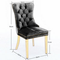 AADEN 4x Velvet Dining Chairs with Golden Metal Legs-Grey