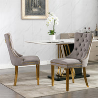 AADEN 4x Velvet Dining Chairs with Golden Metal Legs-Grey