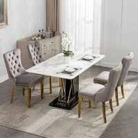 AADEN 4x Velvet Dining Chairs with Golden Metal Legs-Grey